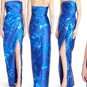 ML Monique Lhuillier Floral Strapless Column Gown